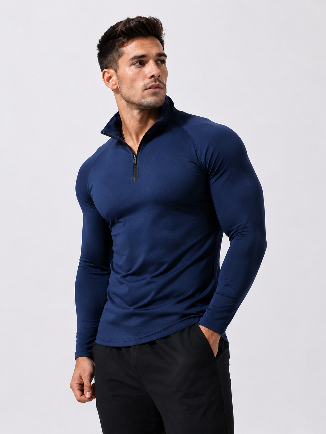 Camisa de Compressão Masculina Gola Alta com Zíper Manga Comprida