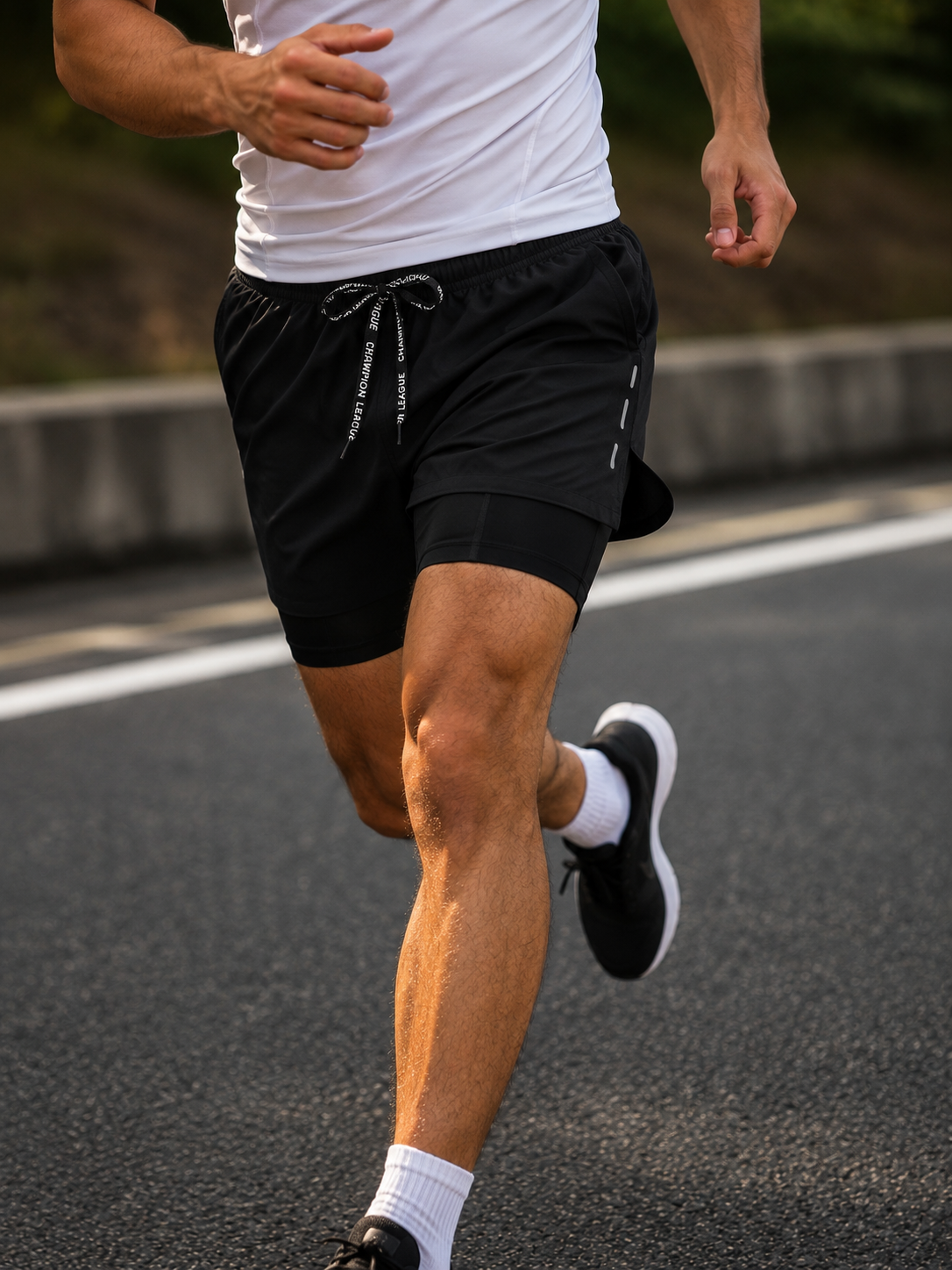Short Masculino 2 em 1 para Corrida e Treino, Secagem Rápida
