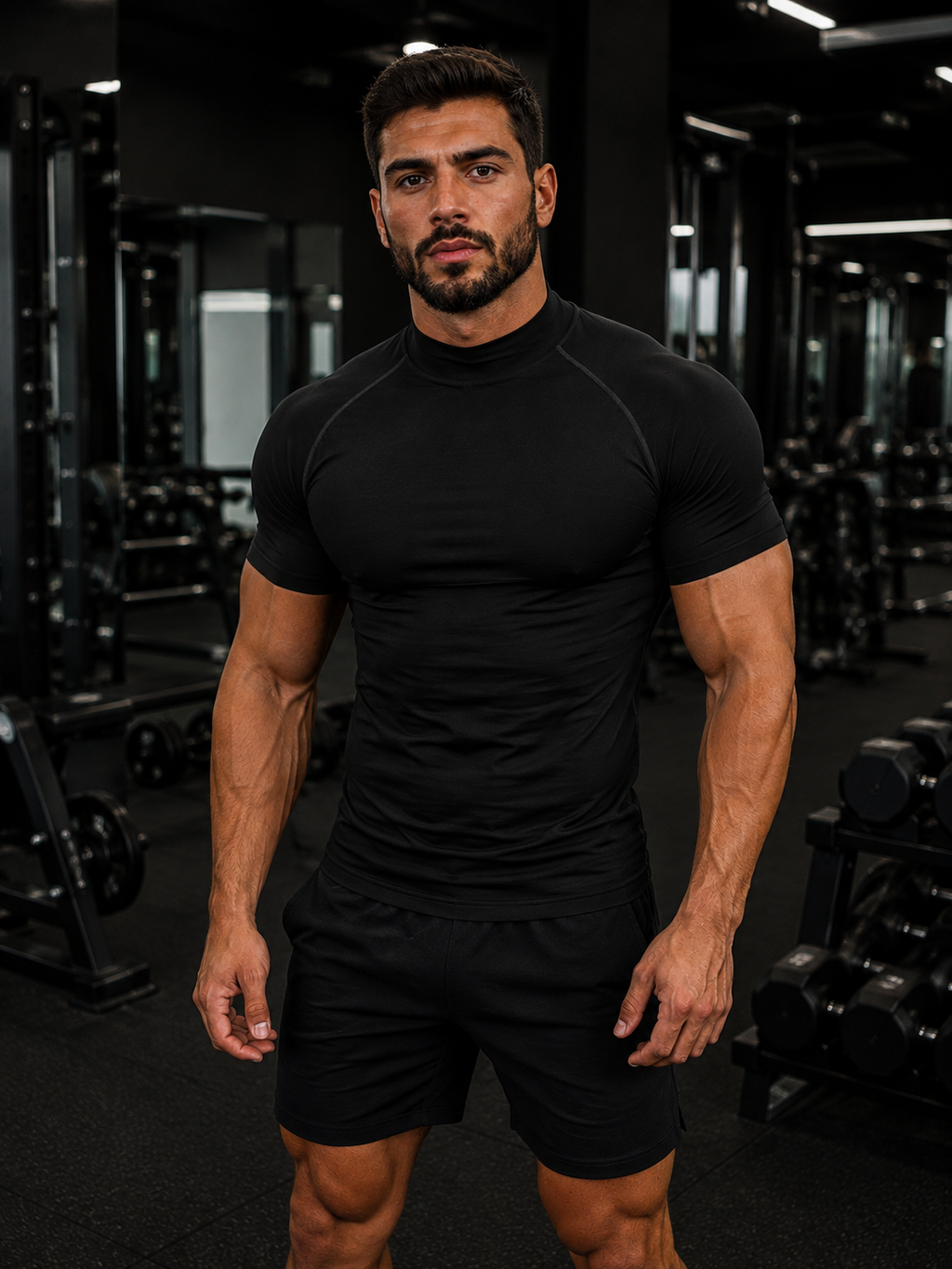 T-shirt de Compressão Masculina, Gola Alta