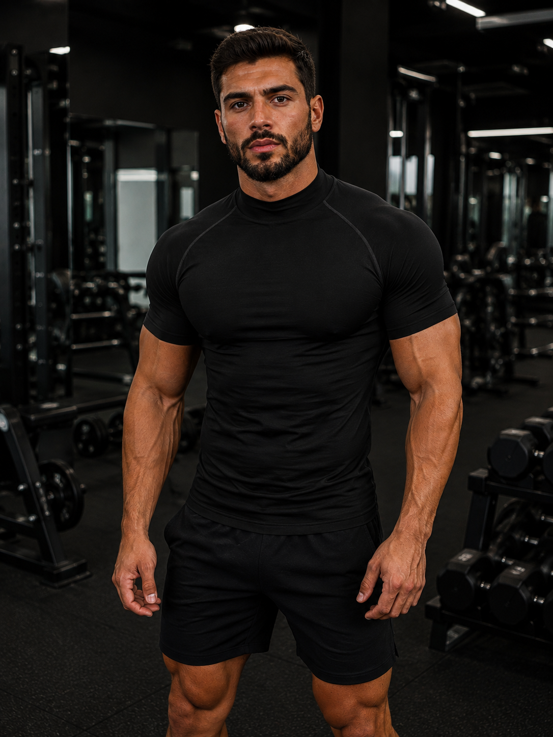 T-shirt de Compressão Masculina, Gola Alta