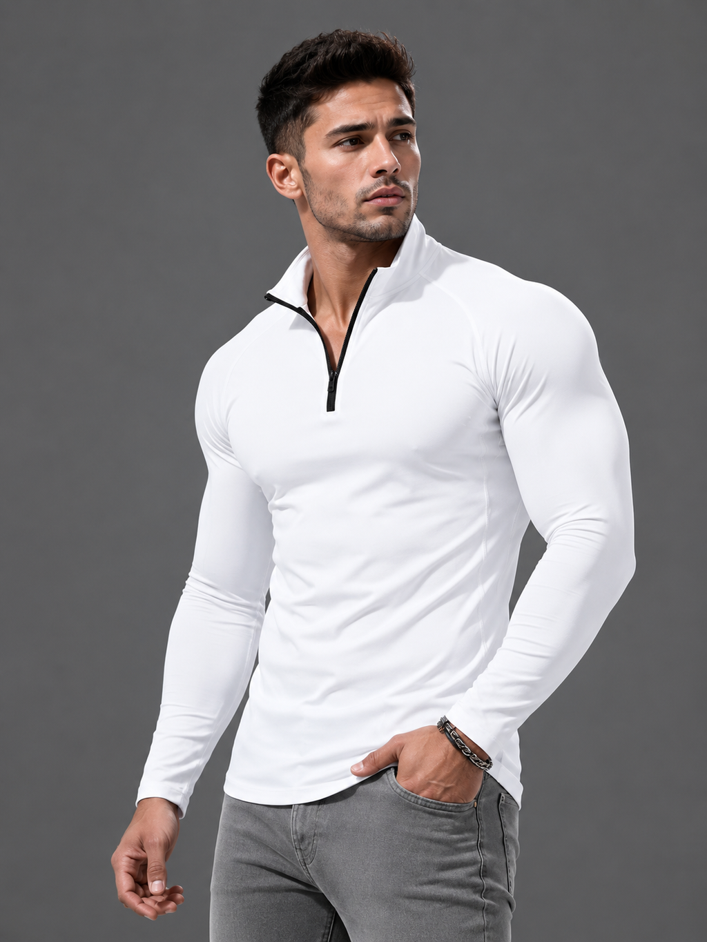 Camisa de Compressão Masculina Gola Alta com Zíper Manga Comprida