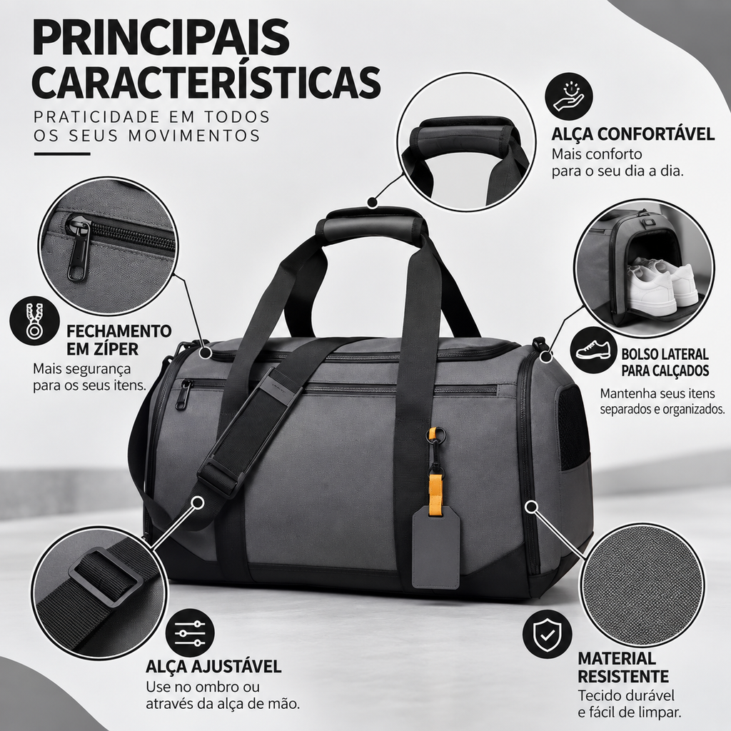Mala de Ginásio e Viagem Grande Masculina