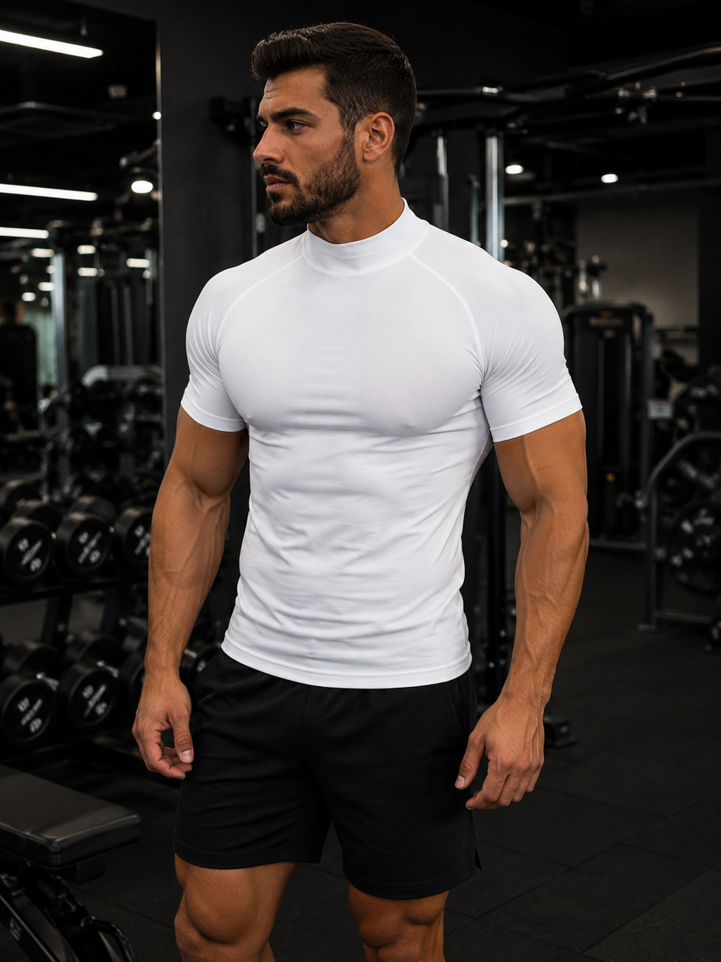 T-shirt de Compressão Masculina, Gola Alta