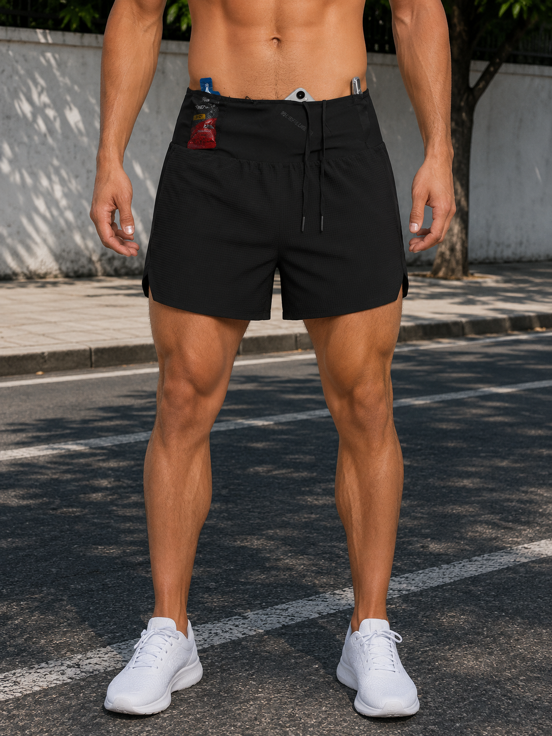Short Masculino de Corrida com Múltiplos Bolsos, Secagem Rápida