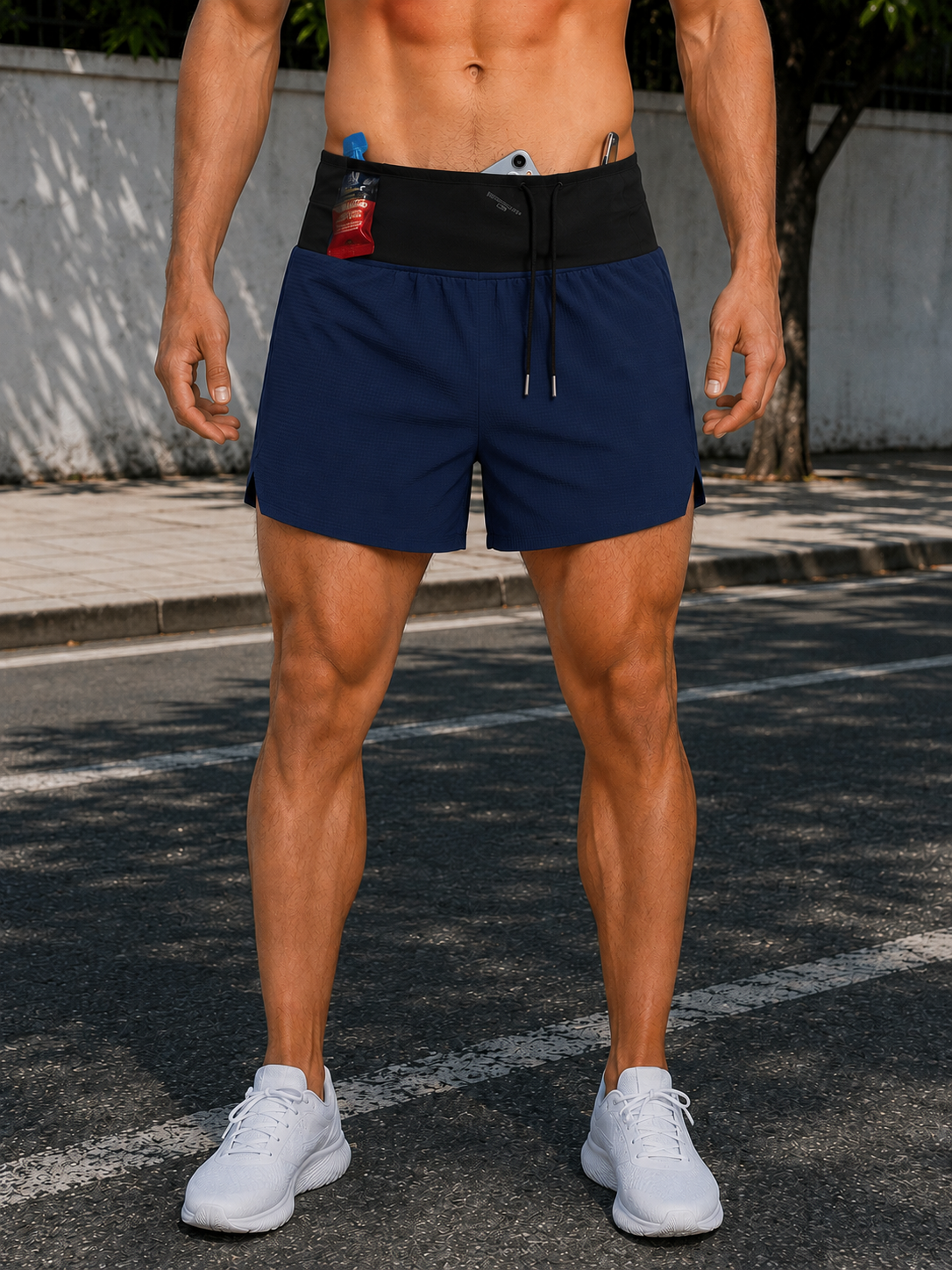 Short Masculino de Corrida com Múltiplos Bolsos, Secagem Rápida
