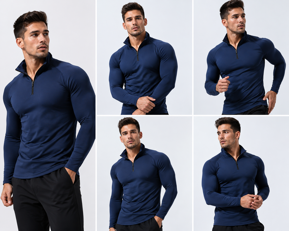 Camisa de Compressão Masculina Gola Alta com Zíper Manga Comprida