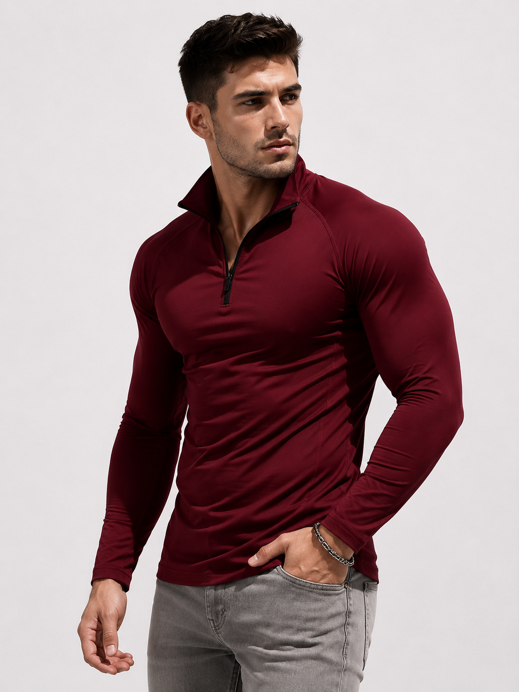 Camisa de Compressão Masculina Gola Alta com Zíper Manga Comprida