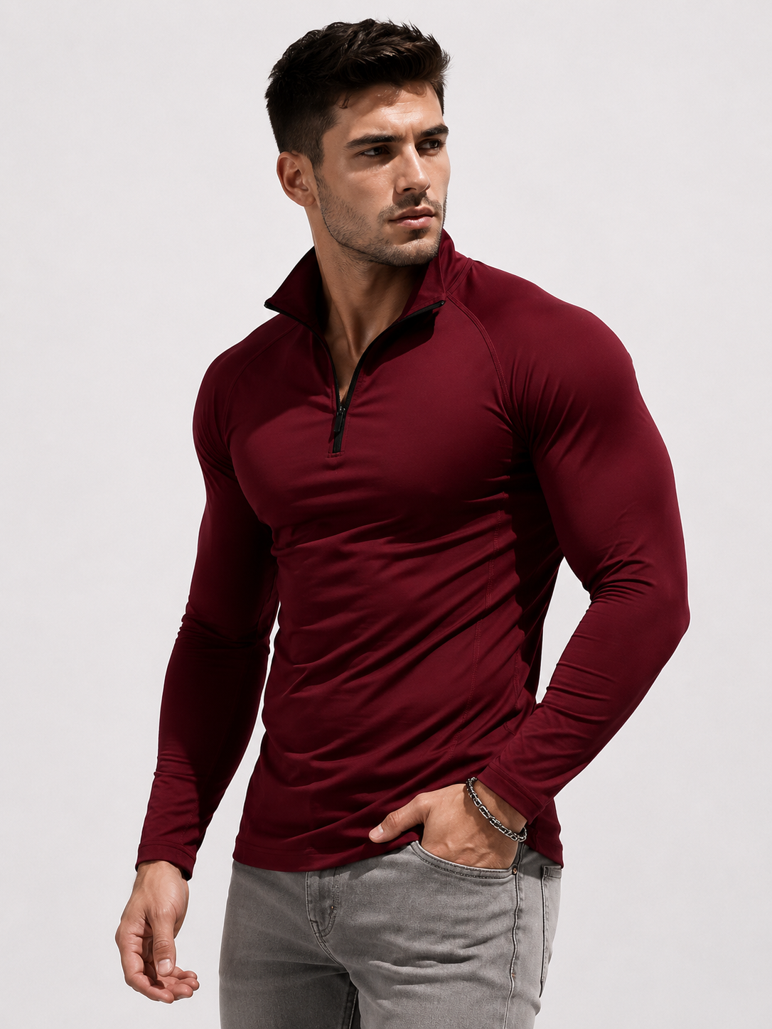 Camisa de Compressão Masculina Gola Alta com Zíper Manga Comprida