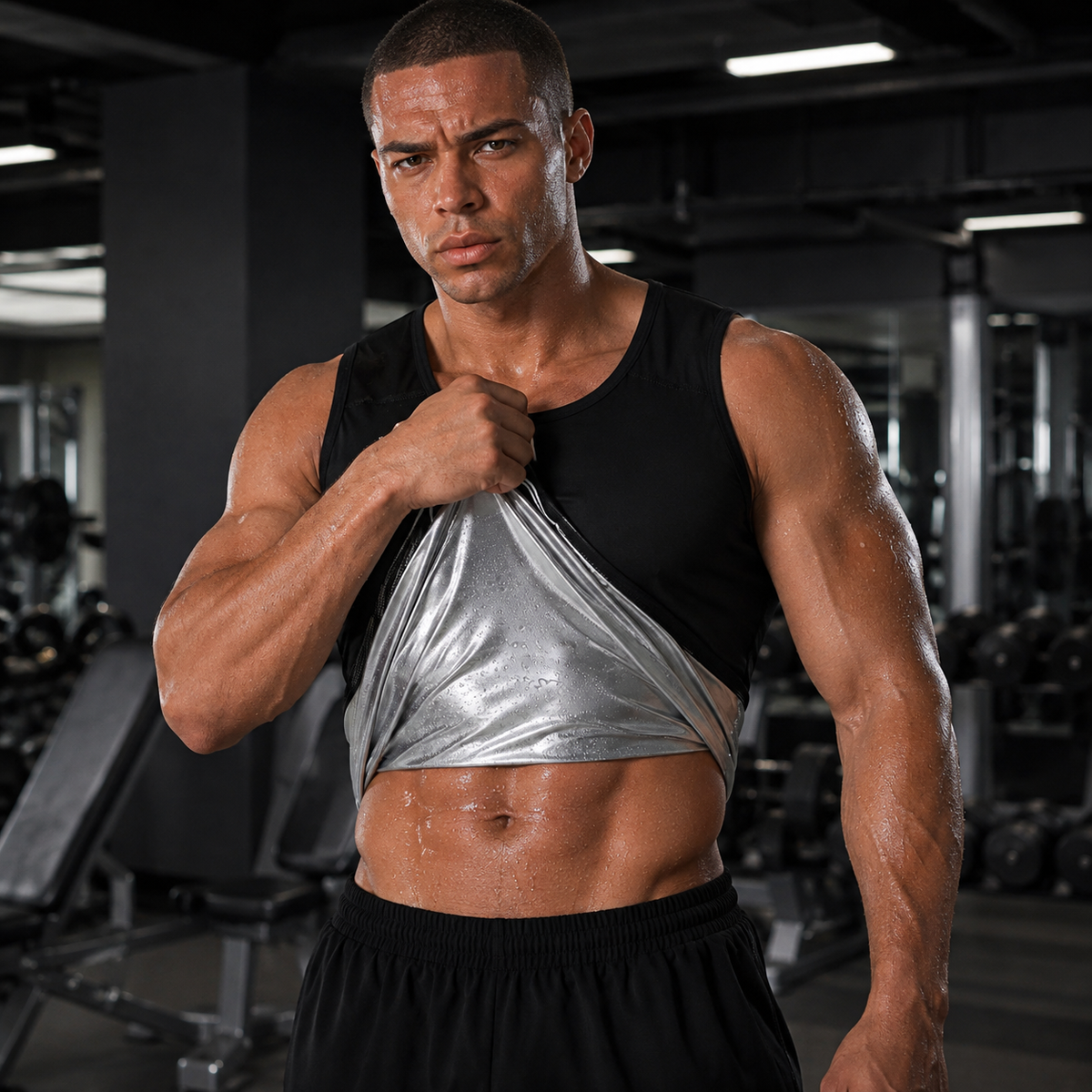 Camisa de Sauna Masculina de Manga Curta para Treino