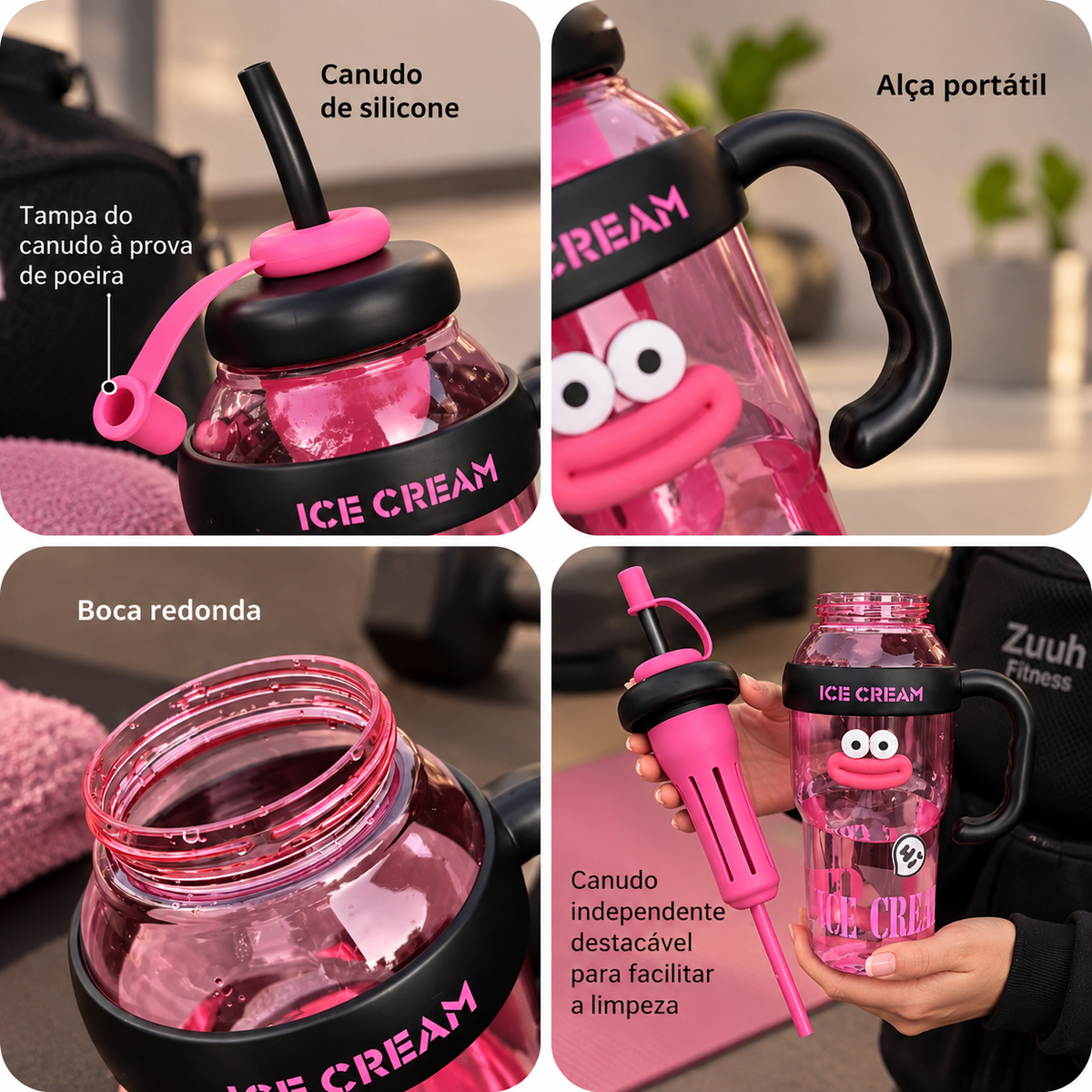 Garrafa de Água 1,1L Design Fofo com Palhinha